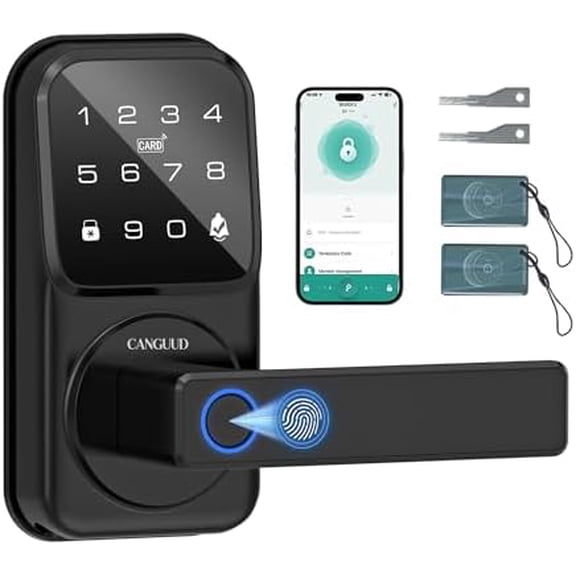 Fingerprint Keyless Entry Door Lock - Smart Digital Door Lock with Handle, Electronic Keypad Deadbolt for Front Door, Biometric Door Knob, Auto Lock, App Remote Control, Easy Installation