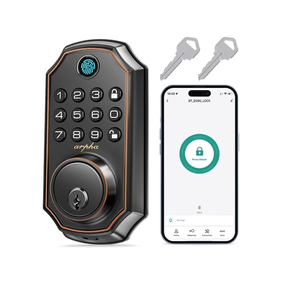 Fingerprint Keyless Smart Door Lock - APP Control Electronic Keypad Deadbolt, IP54 Waterproof Auto-Lock for Front Door (2 Keys + One-Time Code), Easy Installation