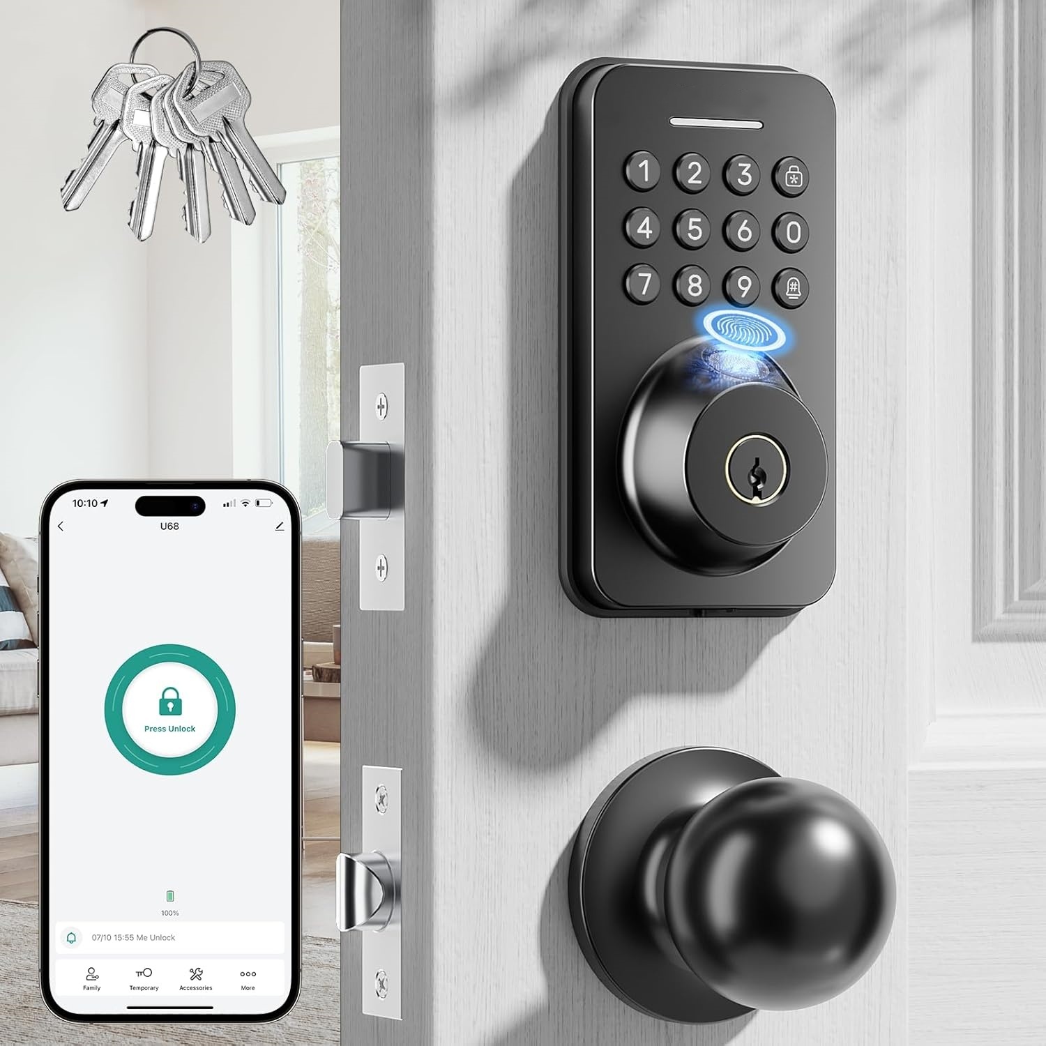 Fingerprint Keypad Deadbolt with Handle Set, Keyless Entry Door Lock ...
