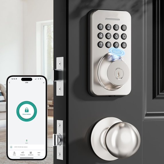 Fingerprint Keypad Deadbolt with Handle Set, Keyless Entry Door Lock ...