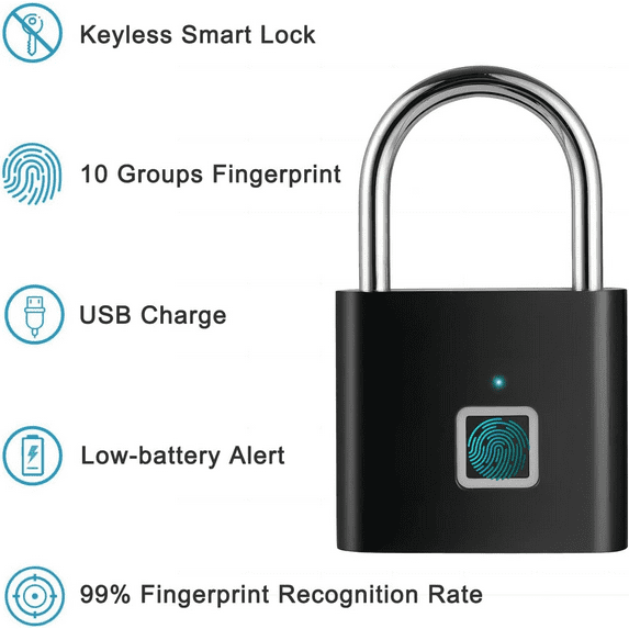 Fingerprint Lock, Fingerprint Padlock, Smart Padlock, Locker Locks, Smart Lock with USB Rechageable, Suitable for Gym Locker, School, Sports, Storage
