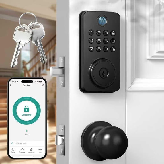 Fingerprint Lock for Front Door: Keyless Entry Door Lock, Keypad Digital Deadbolt with Knob and APP - Easy Installation, Durability, IP65 Rating Defend