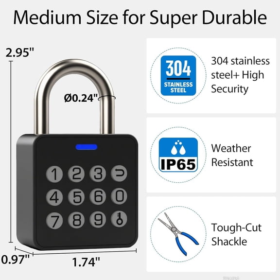 Fingerprint Padlock with Code, Combination Lock for Locker with Bluetooth APP Access, Smart Biometric Digital Waterproof Gate Lock for Outdoor Fence Gym Locker School Shed Storage