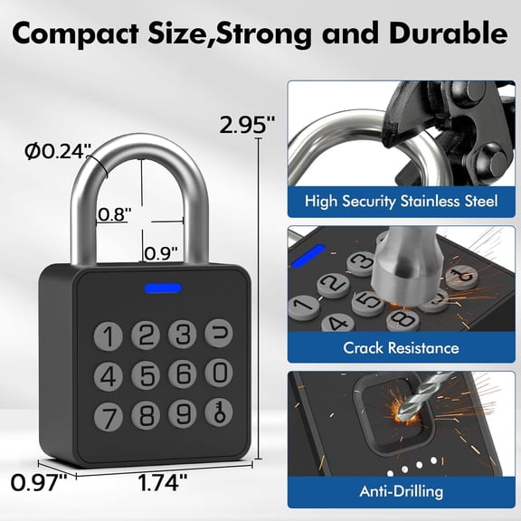 Fingerprint Padlock with Code,Combination Padlock Gym Locker Lock,Smart Padlock with Fingerprint Gym Lock Waterproof for Outdoor Gate Fence Shed Storage Gym Locker School