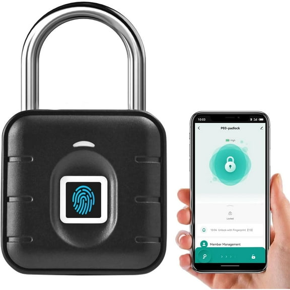 Fingerprint Padlock Keyless Smart Biometric Lock USB Rechargeable with App, Waterproof Combination Lock for Locker Outdoor Fence Storage-Black