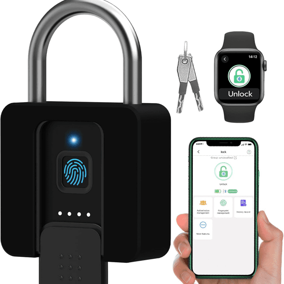 Fingerprint Padlock, Heavy Duty Combination Lock, Padlock with Key, Bluetooth, and Fingerprint Unlock, Waterproof with Protective Shell for Warehouse, Gate, Gym, Office, Cabinet Hasp