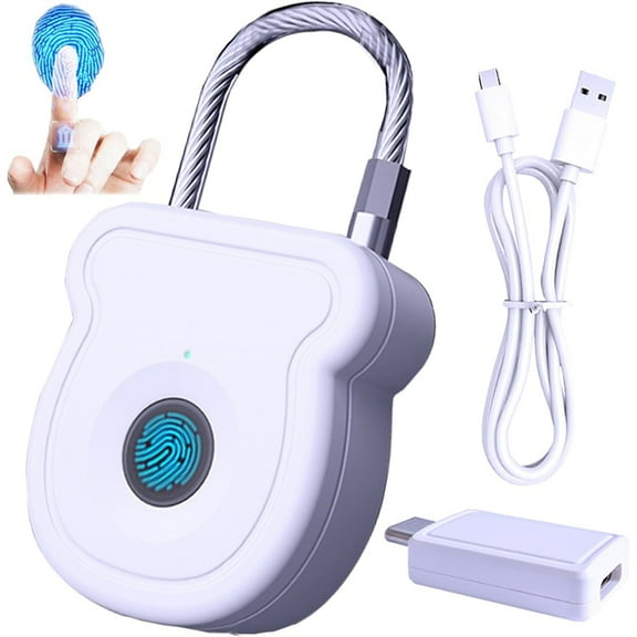Fingerprint Padlock for Gym Locker, Biometric Keyless Lock 20 User W/USB Key for Toolbox Suitcase Bag, Smart Combination