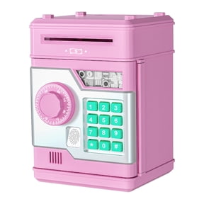 Fingerprint Password ATM Bank Box - Children's Deposit & Withdrawal Toy Bank, Secure Digital Lock Box, Educational Money Management Toy, Gift for Teenagers Boys & Girls (Pink)