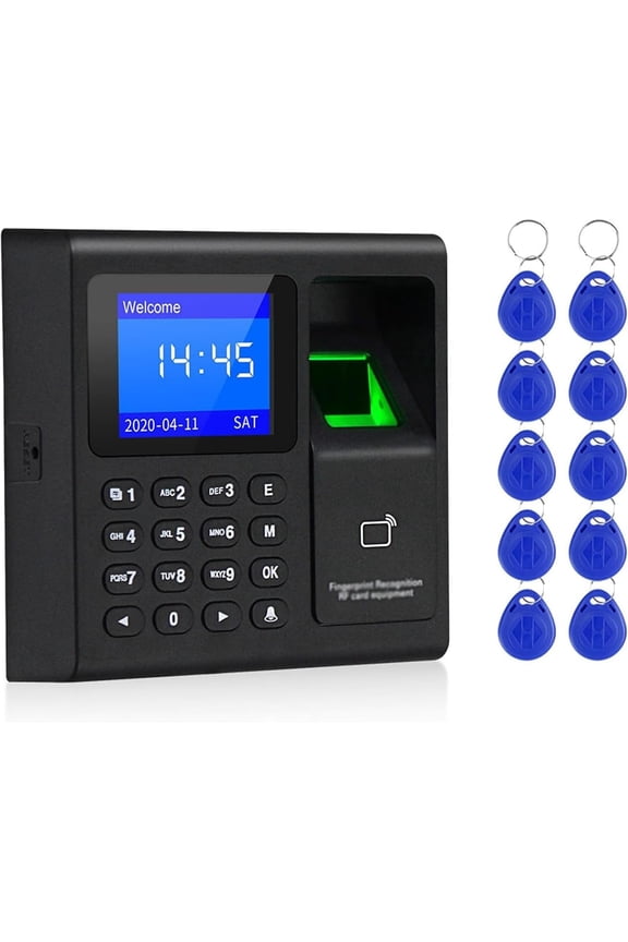 Fingerprint Password Time Clock, Intelligent Biometric Fingerprint Time Attendance Machine with LCD Screen, Finger Scan and Password, Up to 1000 Users, for Employees Small Business