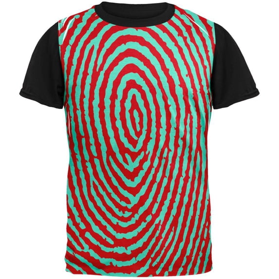 Fingerprint Pattern Adult Black Back T-Shirt - Large