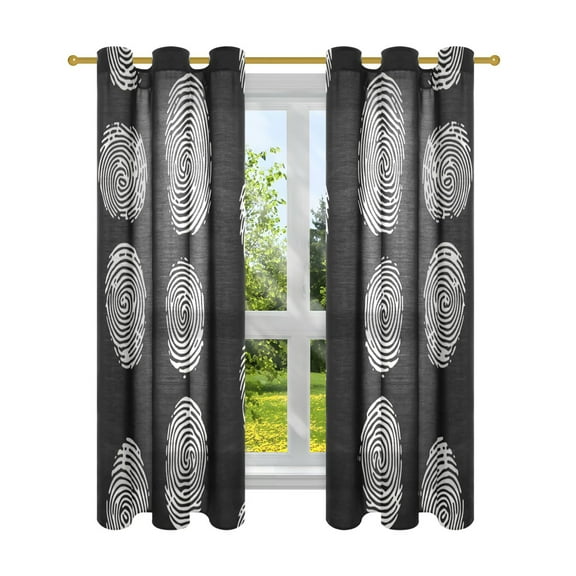 Fingerprint Patterns Black Background Semi Sheer Curtains for Living Room Bedroom Set of 2 Insulated Window Drapes