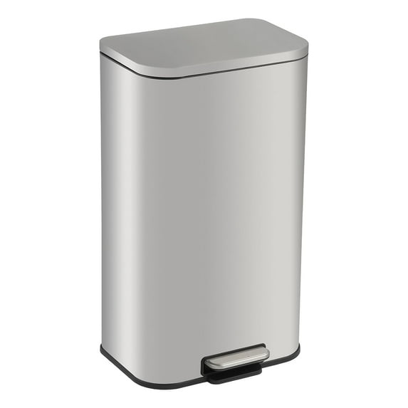 Fingerprint-Proof Stainless Steel Trash Can, Rectangular Step-On Garbage Bin with Removable Inner Bucket & Soft-Close Lid