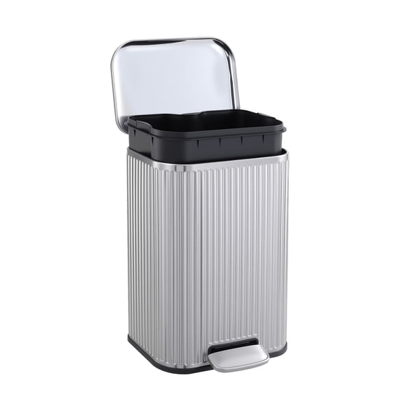 Fingerprint-Proof Step Trash Can – 20L Stainless Steel Kitchen Recycling Bin – Soft-Close Lid, Removable Fluted Inner Bucket, for Home, Office –20L Stainless Steel