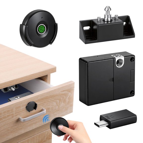 Fingerprint Remote Control Cabinet Lock, Keyless, For Home Office Closet Sliding Doors