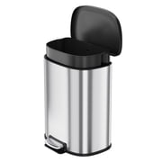 Fingerprint-Resistant Stainless Steel Step Trash Can, 50L D-Shape Bin with Soft-Close Lid & Removable Inner Bucket   Space-Saving Waste Container for Kitchen, Bathroom, or Living Room, Silver