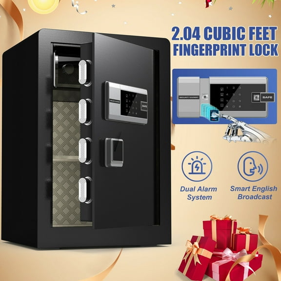 Fingerprint Safe 2.04 Cubic Feet Security Cabinet Digital Touch Screen, Solid Alloy Steel Office Hotel Cabinet Safe, Black