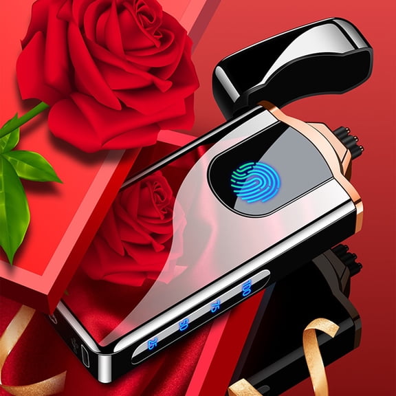 Fingerprint Sensor USB Rechargeable Lighter with Power Display, Windproof Flameless Electric Metal Lighter for Cigarettes and Candles