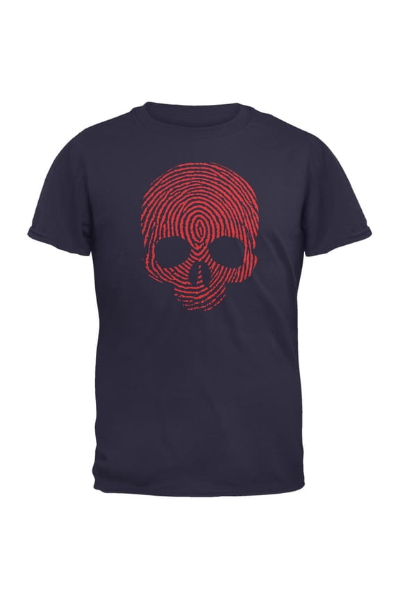 Fingerprint Skull Navy Adult T-Shirt - Large