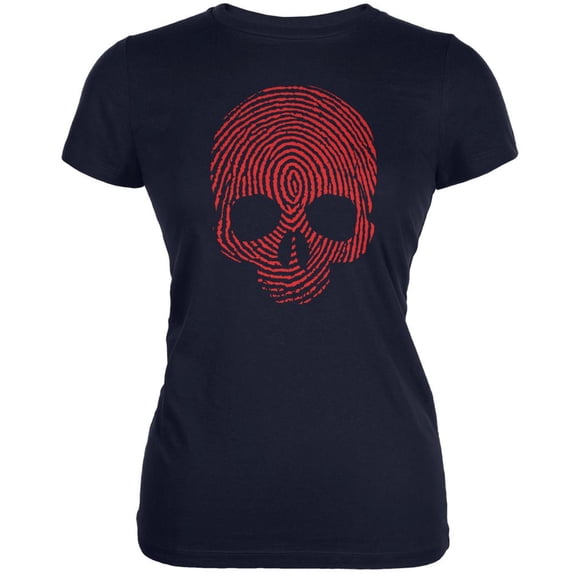 Fingerprint Skull Navy Juniors Soft T-Shirt - Small