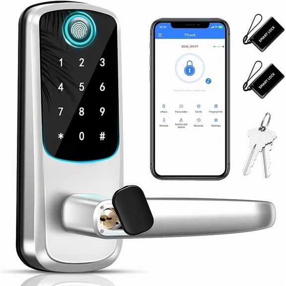 Fingerprint Smart Deadbolt with Keypad – Keyless Entry Lock for Home, Apartment, Airbnb, Rental, Kids & Seniors, App & Code Access, Auto-Lock(Silver)
