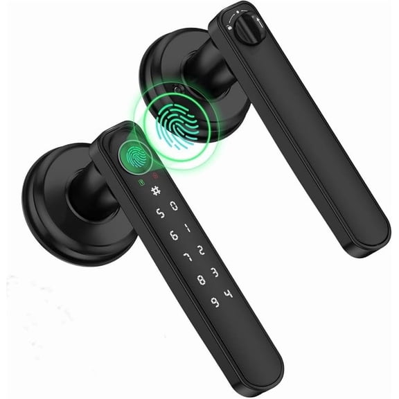 Fingerprint Smart Door Lever,Keyless Entry Door Handle with App Control&Auto Lock,Minimalist Digital Lock with Hidden Keyhole for Bedroom,Home Office or Airbnb Hosts,Black