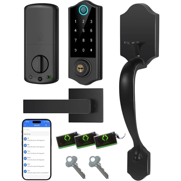 Fingerprint Smart Door Lock for Front Door with Handle Set, App Control, Keyless Entry Keyless Deadbolt, Digital Electronic Touchscreen Keypad, Auto Lock, Easy to Install, Black