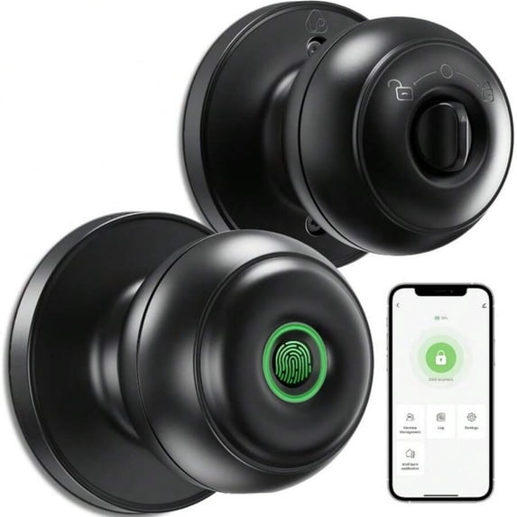 Fingerprint Smart Door Lock Handle with App Control, Biometric Keyless Entry Door Knob with Backup Keys, Security Door Handle for Bedroom Office Apartment