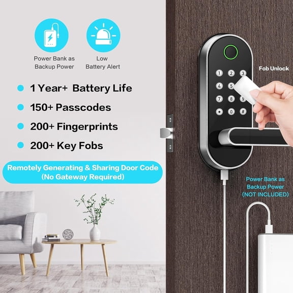 Fingerprint Smart Door Lock with Handle & Keypad No More Lost Keys, Keyless Entry & Remote Access for Home, Kids, Airbnb & Rental Property, DIY Install, Alexa & Google Compatible