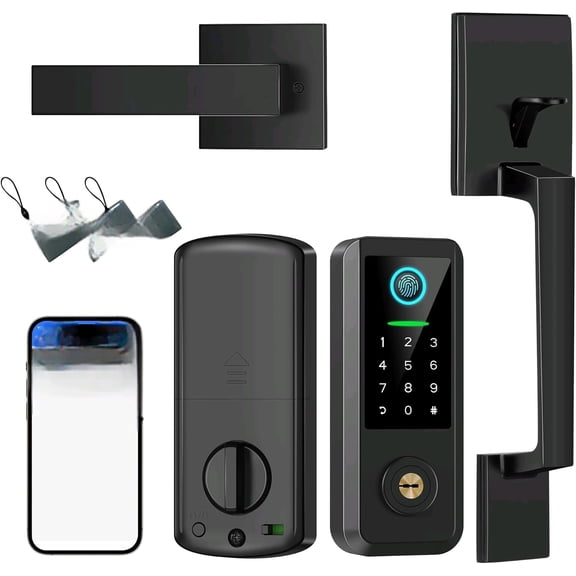 Fingerprint Smart Door Lock with Handle Set, Keyless Entry Door Lock with Keypad,5-in-1 Deadbolt,Bluetooth Deadbolt with Auto Lock,Black$$Tools & Hardware Other