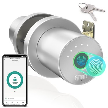 Smart Door Lock Handle - Key, Fingerprint, Password & APP Control - Universal Black