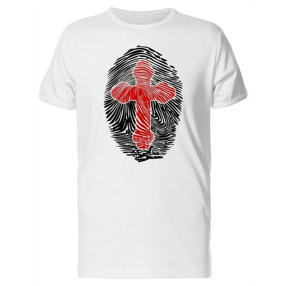 Fingerprint With Christian Cross T-Shirt Men -Image by Shutterstock, Male x-Large