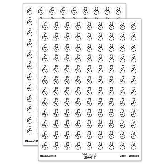 Fingers Crossed Promise Hand Gesture 200+ Round Stickers - White - Gloss Finish - 0.50" Size