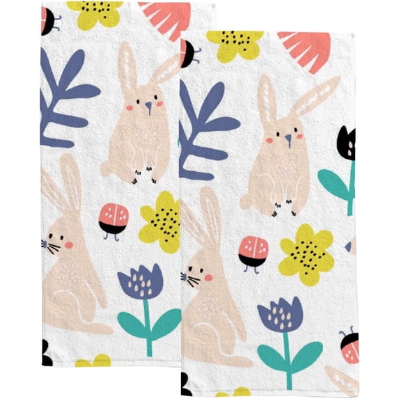 Fingertip Face Bath Towels Cute Pink Rabbit, Soft Absorbent Thin Guest Hand Towels, 2 Pack Decorative Dish Towels for Kitchen Bathroom Hotel Gym, 30x15 Inch
