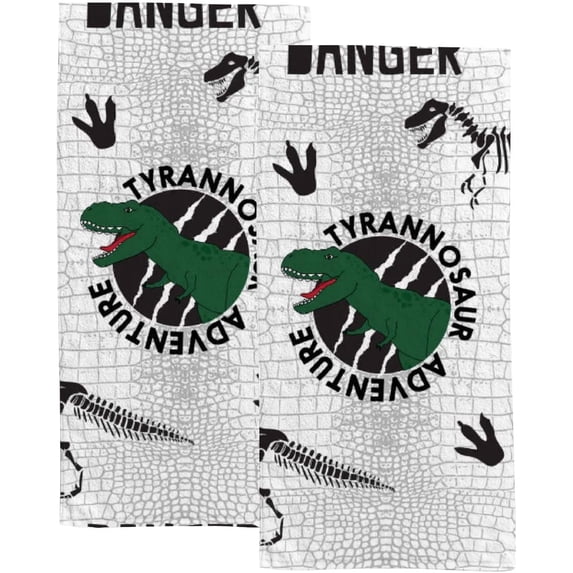 Fingertip Face Bath Towels Seamless Dinosaur Pattern, Soft Absorbent Thin Guest Hand Towels, 2 Pack Decorative Dish Towels for Kitchen Bathroom Hotel Gym, 30x15 Inch