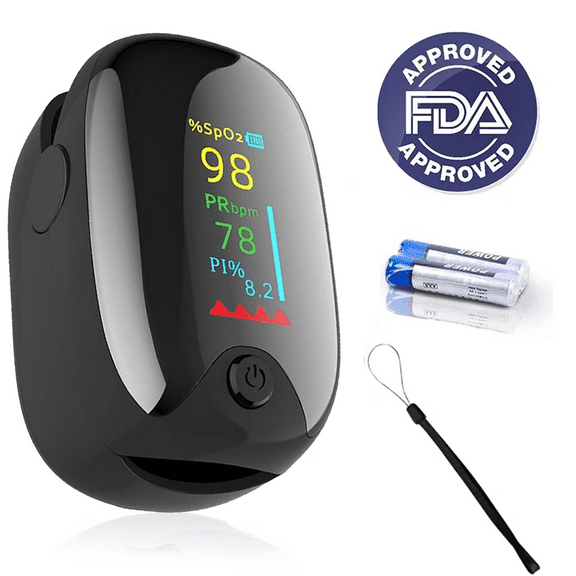 Fingertip Pulse Oximeter,Accurate Blood Oxygen Saturation Level (SpO2), Oxygen Meter Finger Pulse Oximeter,Perfusion Index (PI), Pulse Rate (PR), Blood Oxygen Monitor with Lanyard, Black