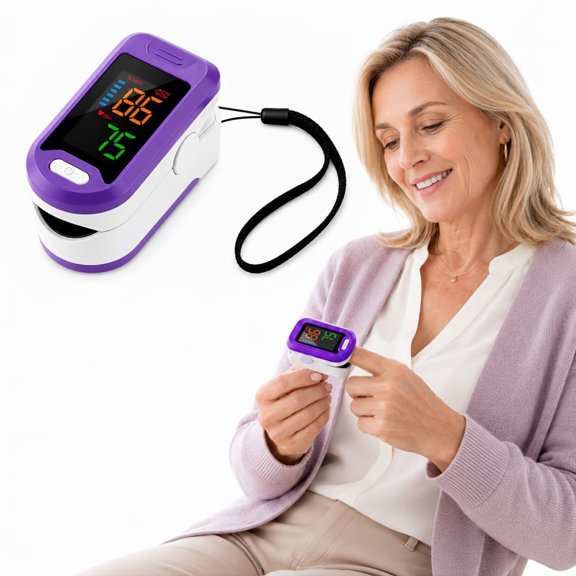 Fingertip Pulse Oximeter, Blood Oxygen Saturation Monitor with Lanyard, SpO2 & Pulse Rate Tracker for Sports, Fitness, and Aviation Use (Battery Not Included)-Purple