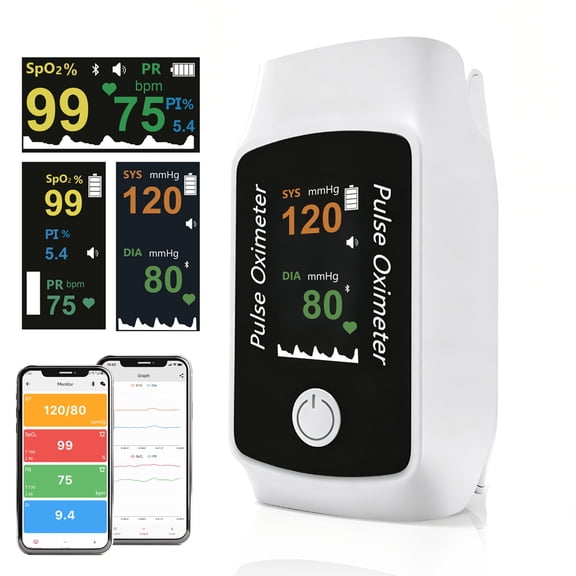 3-in-1 Fingertip SpO2 & Blood Pressure Monitor Finger Pulse Rate & Oxygen Saturation Monitor, Portable Home Wellness Tracker