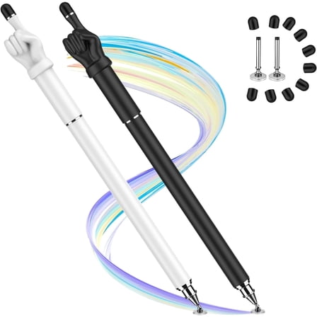 Antier 2-in-1 High Sensitivity Stylus Pen for Touchscreens, Fingertip & Disc Tip, 2-Pack