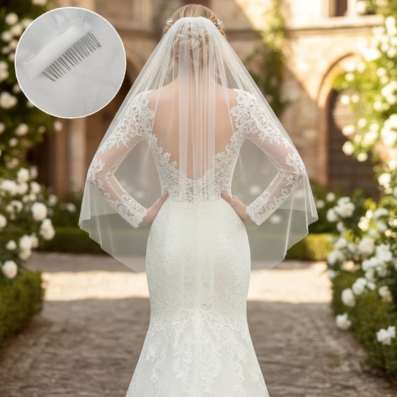 Fingertip Tulle Bridal Wedding Veil with Comb Lightweight Breathable Fingertip Length Veil for Modern Brides, Elegant Wedding Accessory for Church Outdoor Ceremony