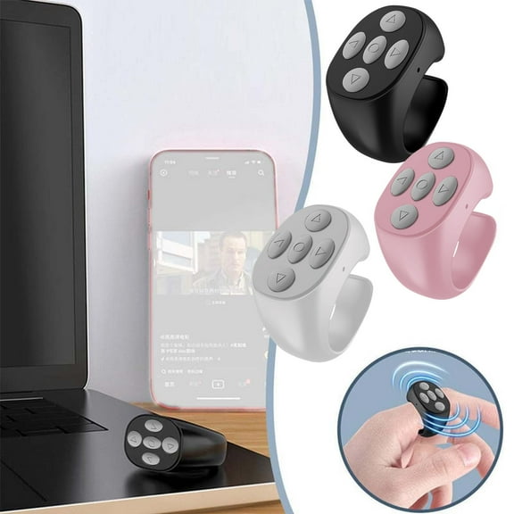 Fingertip Wireless Bluetooth Remote Control Ring Shape | Short Video Scroller | Selfie Shutter | E-book Page Turner | Compatible iOS Android | 10m Range | 50mAh | Compact Size