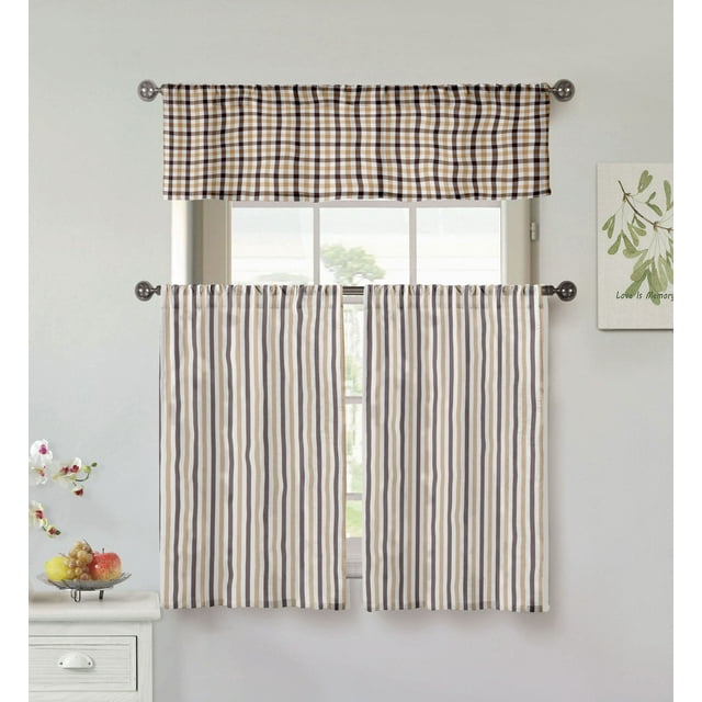Fini 3 Piece Kitchen Curtain Set 56 in. W x 15 in. L in Mocha-Chocolate