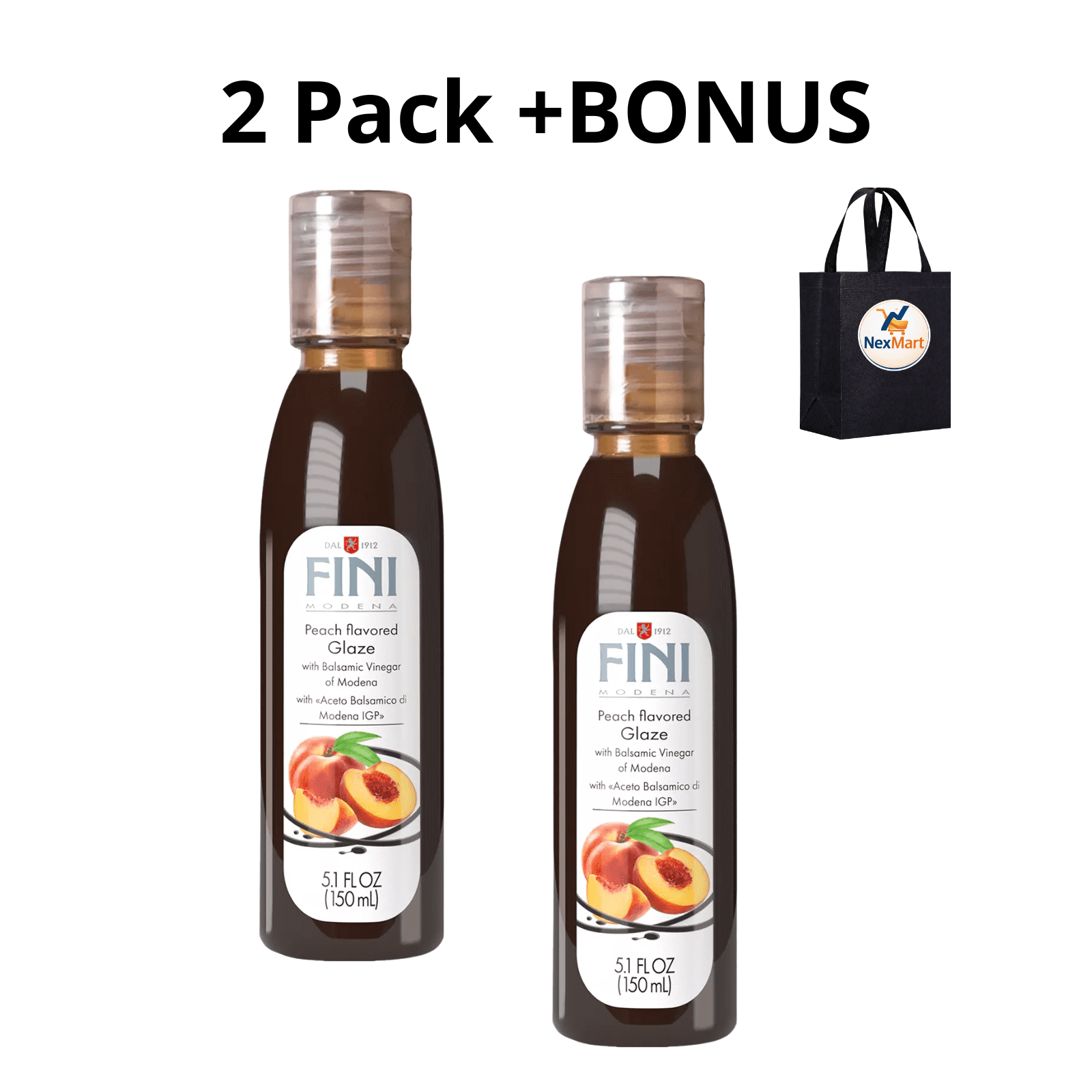 Fini Peach Glaze with Balsamic Vinegar of Modena 5.1 oz , 2 Pack + Bonus