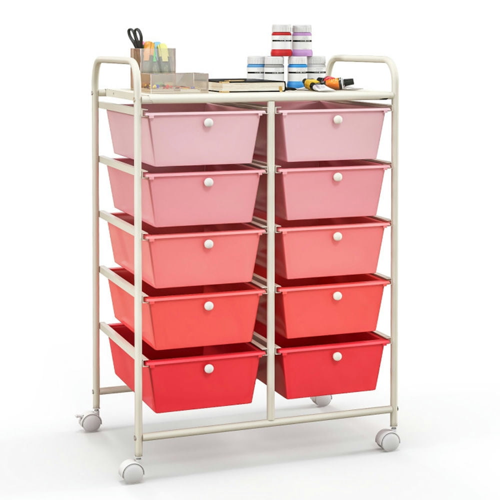 Finihen 10-Drawer Rolling Storage Cart Multi-Use Storage Bin Organizer Rolling with 4 Universal Casters, Gradient Pink Finihen 10-Drawer Rolling Storage Cart Multi-Use Storage Bin Organizer Rolling with 4 Universal Casters, Gradient Pink