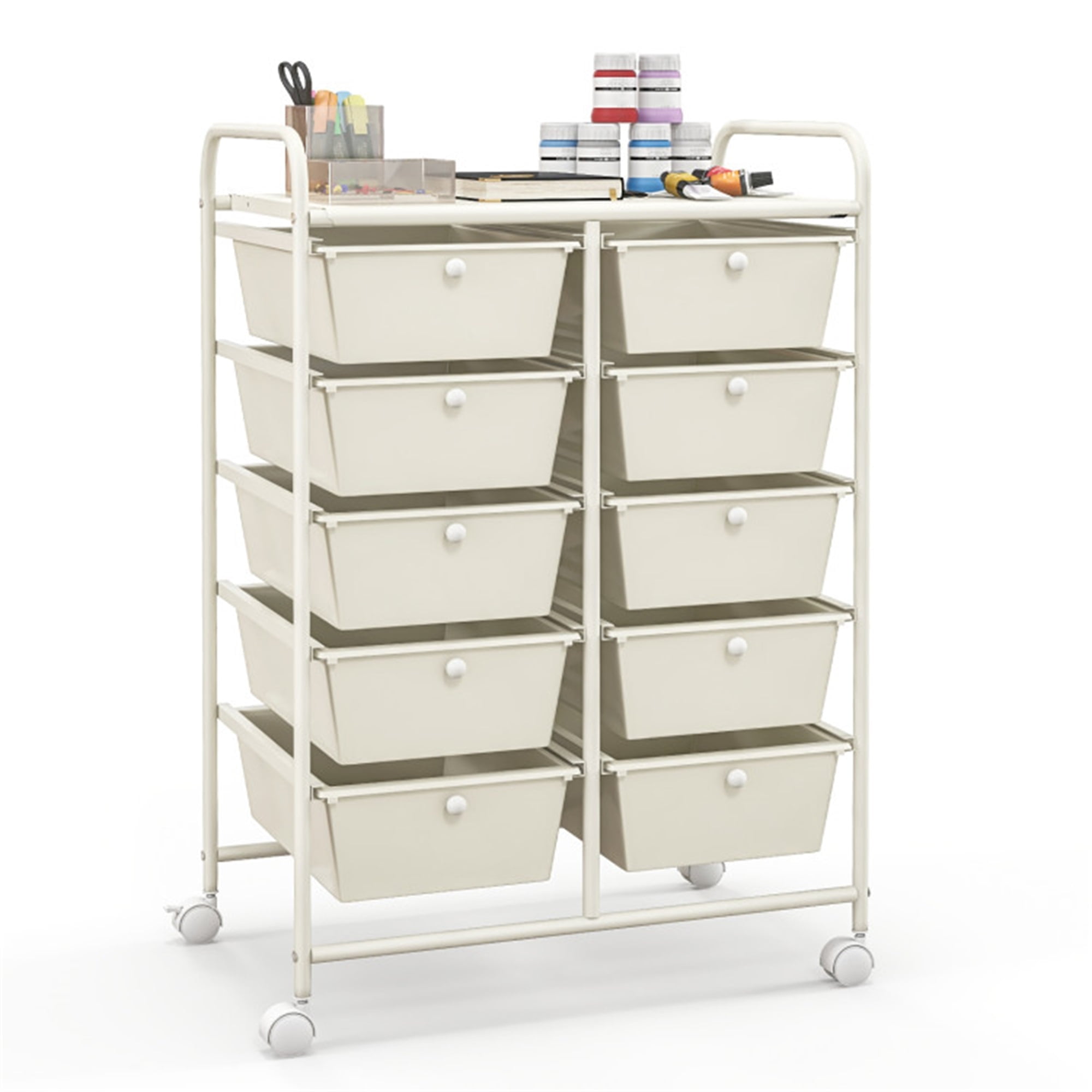 Demi Bonn 10-Drawer Rolling Storage Cart Multi-Use Storage Bin Organizer Rolling with 4 Universal Casters, White