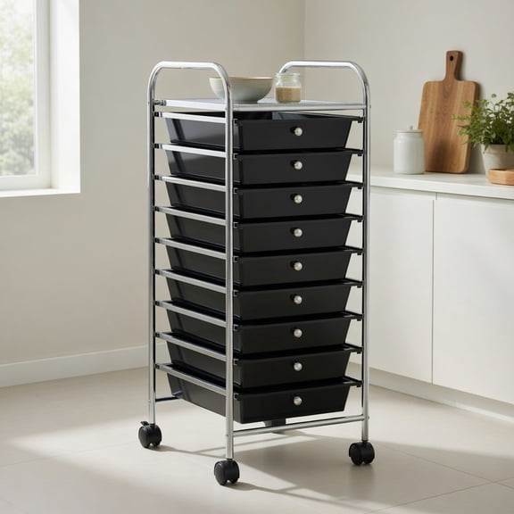 Demi Bonn 10 Drawer Rolling Storage Cart Organizer with 4 Universal Casters, Black