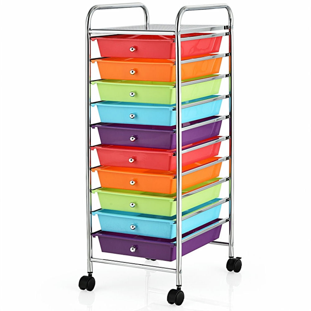 Finihen 10 Drawer Rolling Storage Cart Organizer with 4 Universal Casters, Multicolor