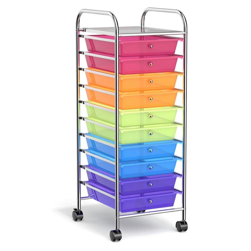 Demi Bonn 10 Drawer Rolling Storage Cart Organizer with 4 Universal Casters, Transparent Multicolor