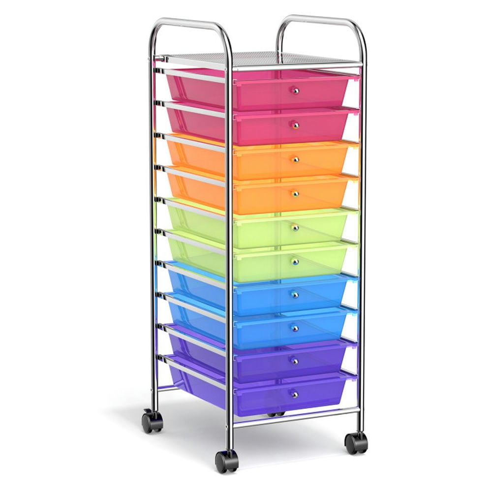 Finihen 10 Drawer Rolling Storage Cart Organizer with 4 Universal Casters, Transparent Multicolor Finihen 10 Drawer Rolling Storage Cart Organizer with 4 Universal Casters, Transparent Multicolor