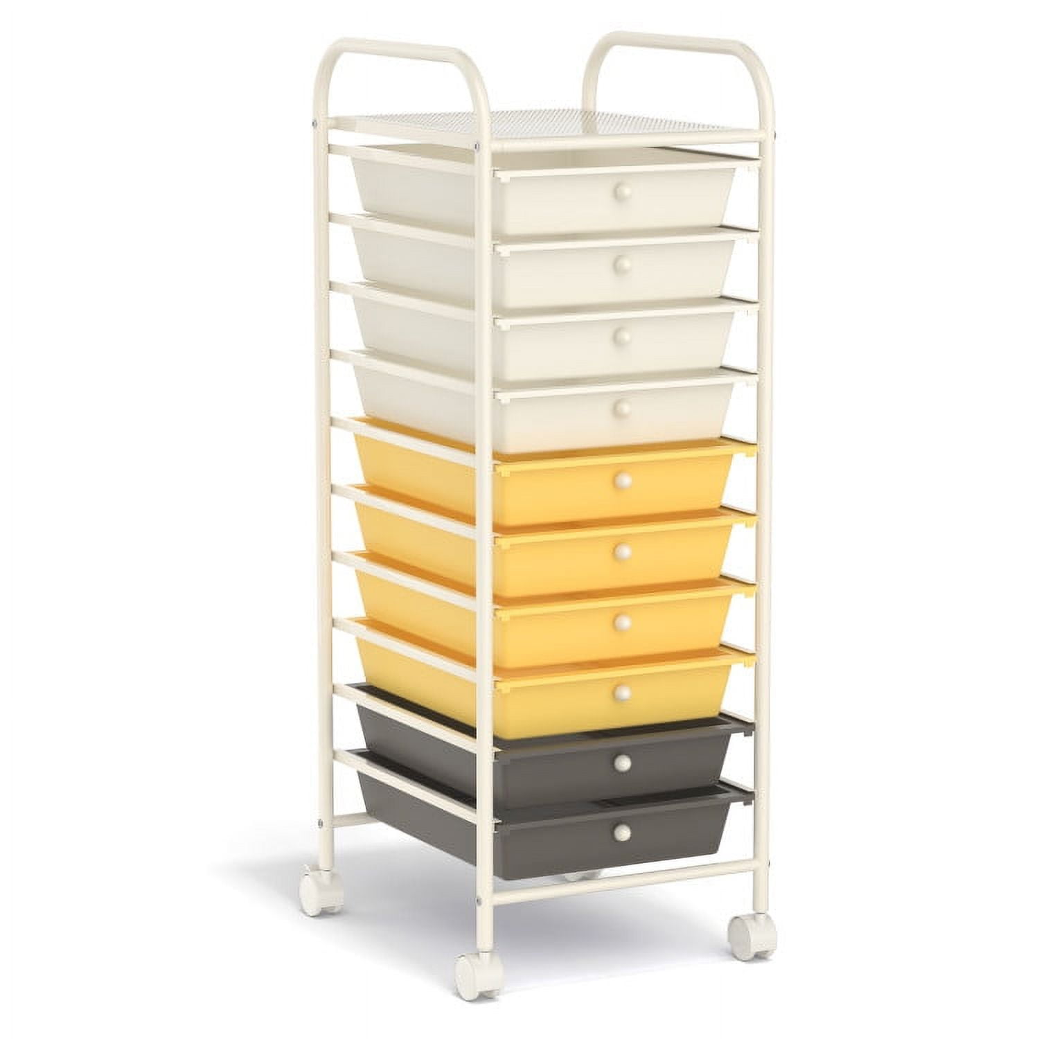 Finihen 10 Drawer Rolling Storage Cart Organizer with 4 Universal Casters, Yellow & Beige & Gray Finihen 10 Drawer Rolling Storage Cart Organizer with 4 Universal Casters, Yellow & Beige & Gray