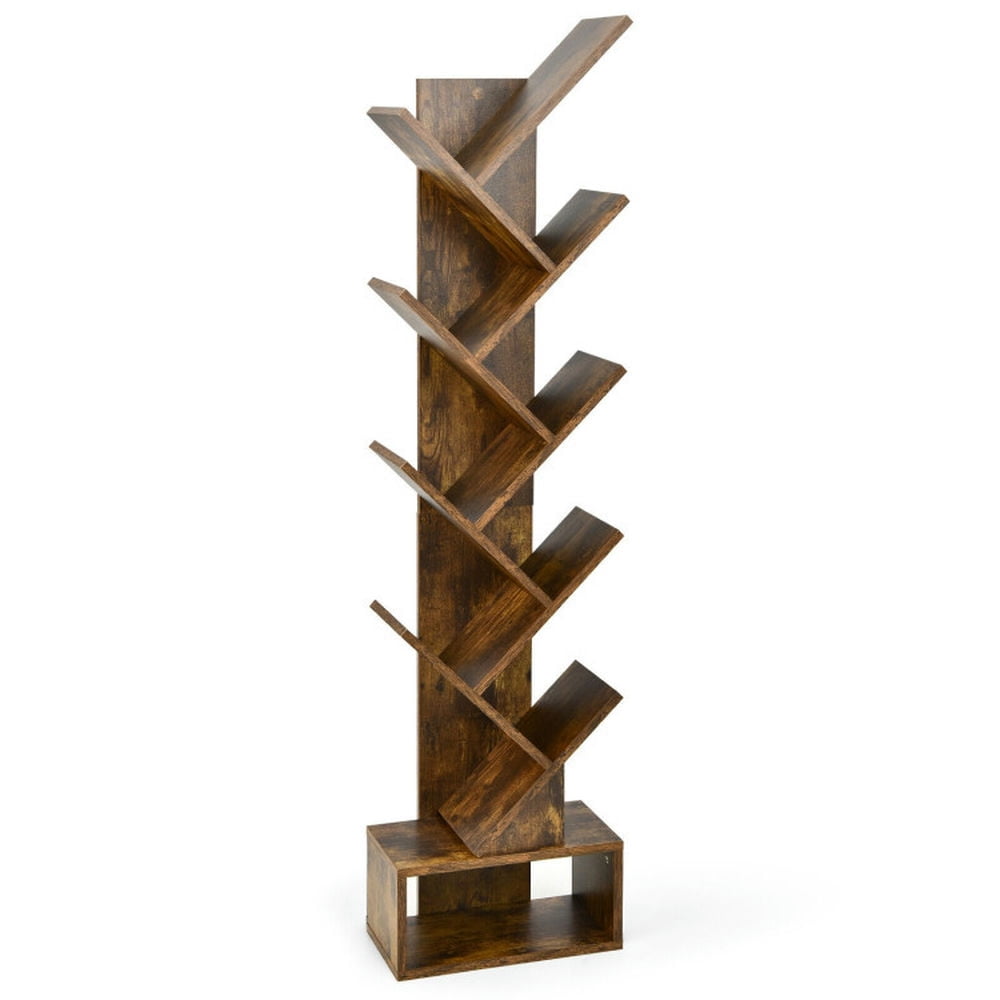 Finihen 10-tier Tree Bookshelf with Drawer, Free-standing Storage Bookcase, Brown Finihen 10-tier Tree Bookshelf with Drawer, Free-standing Storage Bookcase, Brown